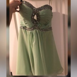 strapless green prom dress